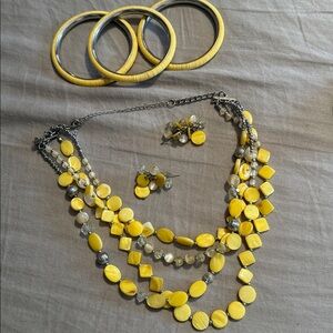 Yellow Beaded Necklace and Bangle Set